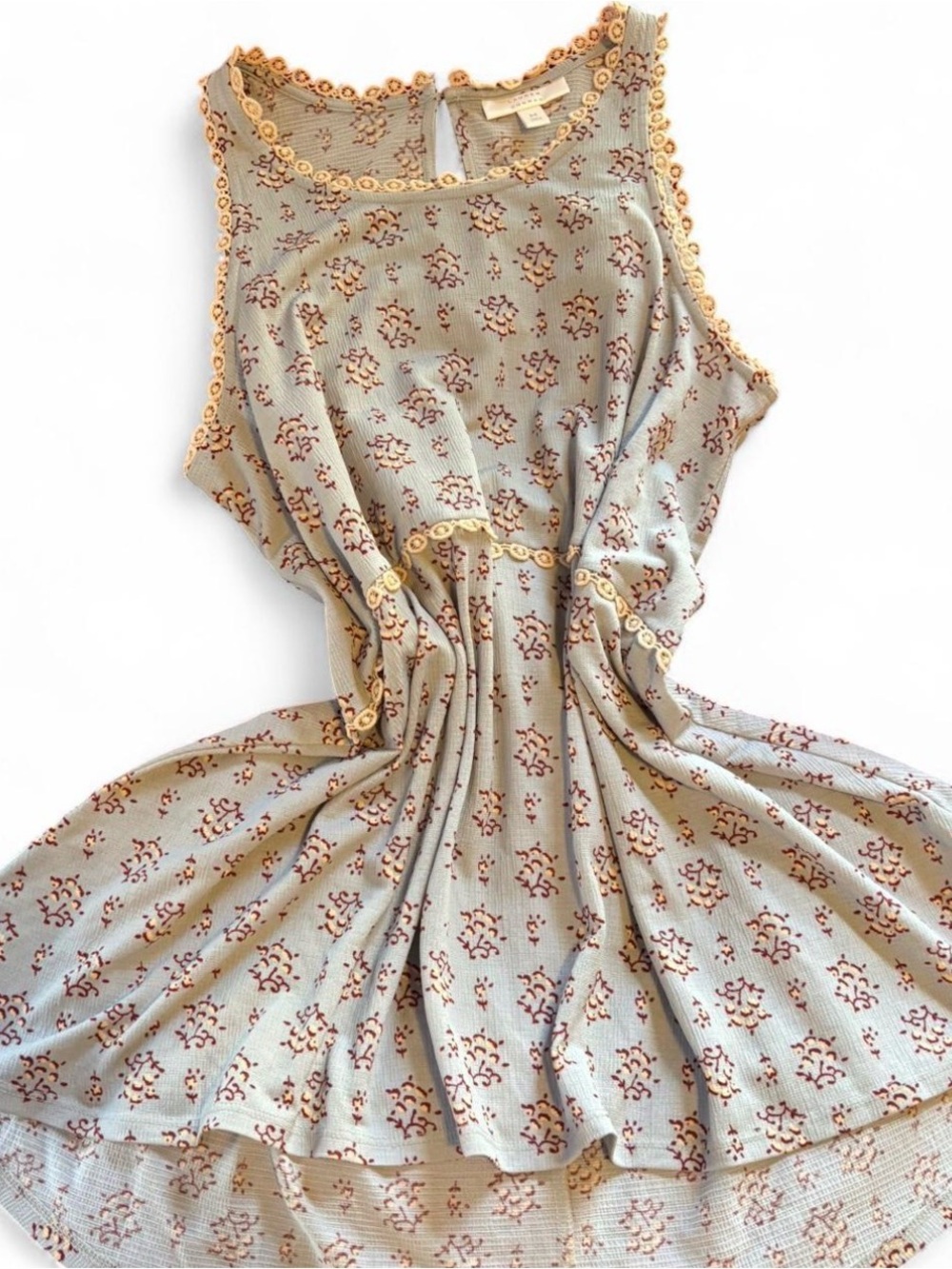 Lauren Conrad Blue Floral Sleeveless Top Lace Detail Blouse Women’s Shirt